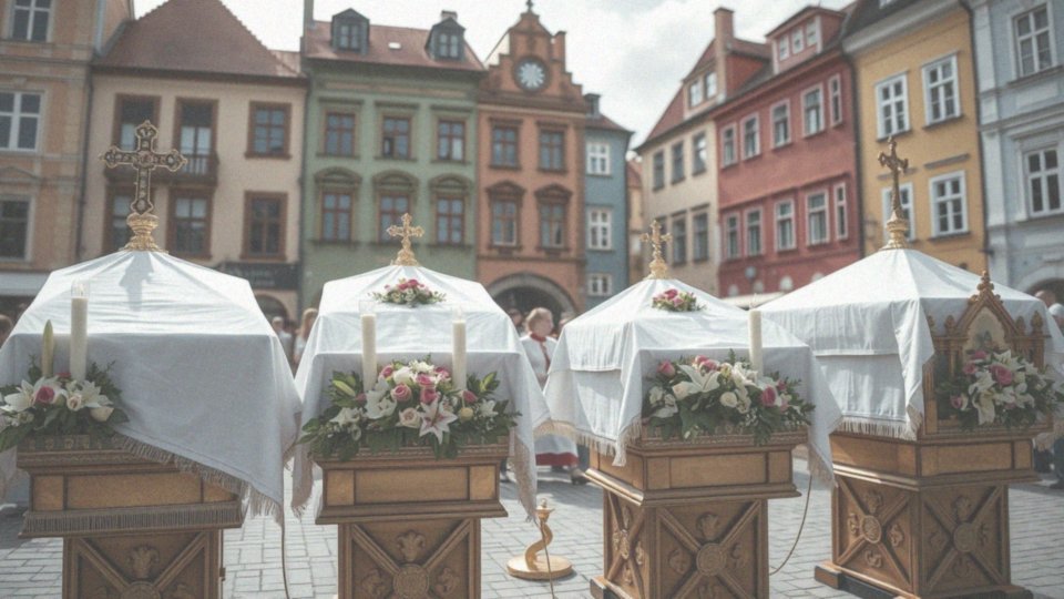 Co symbolizują cztery ołtarze podczas procesji?